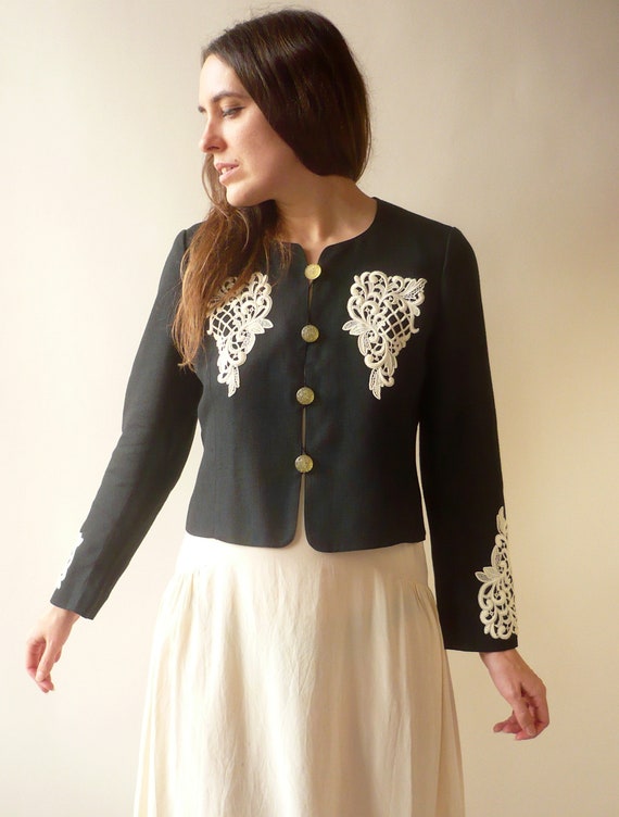 1990's Does 1940's Vintage Black Cropped Jacket W… - image 3