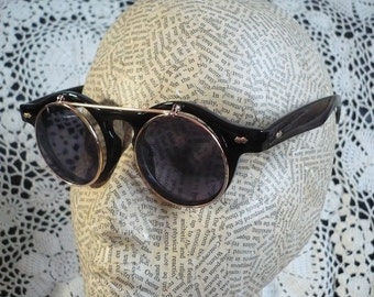Steampunk Gothic Flip Up Round Sunglasses
