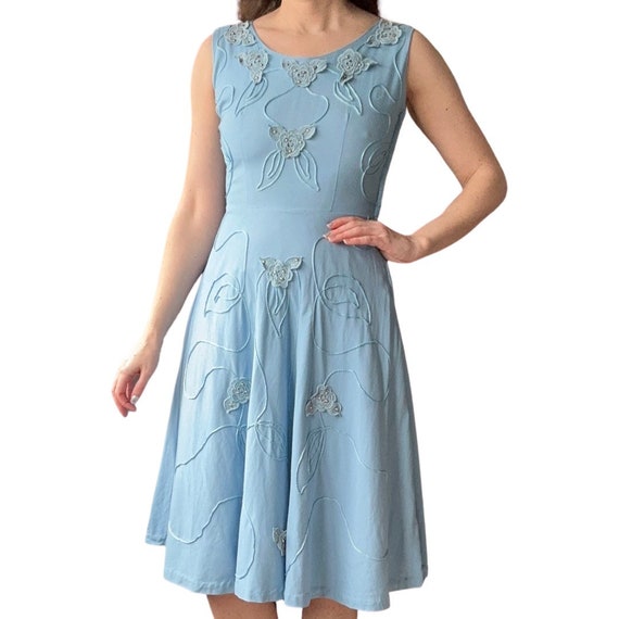 1950's Vintage Cornflower Blue Applique & Soutach… - image 3