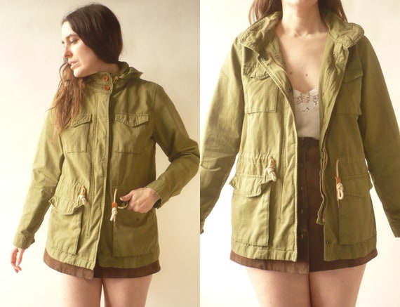 Khaki Green Military Style Parka Jacket 