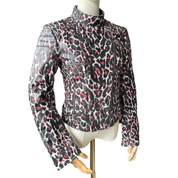 McQ By Alexander McQueen Animal Printed Leather Biker Moto Jacket Woman’s Size S