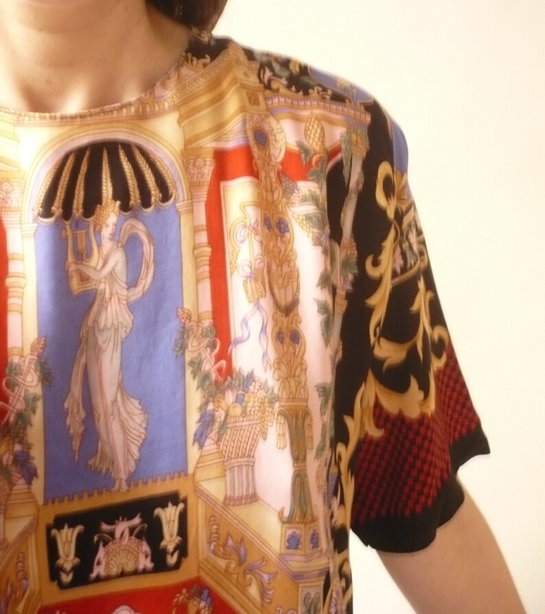 1990/'s Vintage Novelty Baroque Printed Slouchy Bohemian Top
