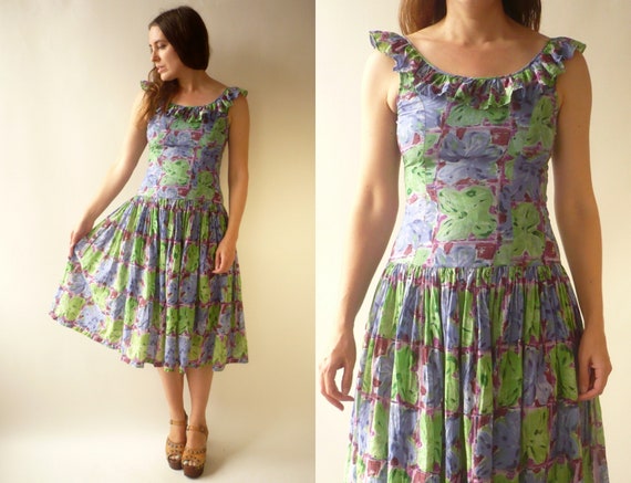 Vintage 1980's Indian Bohemian Cotton Gauze Ruffle