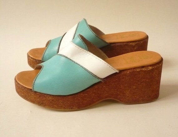 Genuine 1970's Vintage Leather & Cork Platform Wed