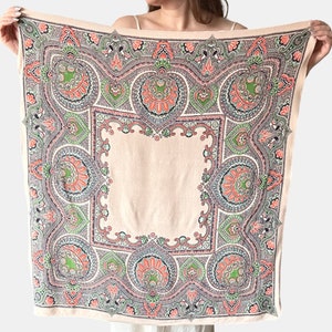 1970's Vintage Paisley & Floral Printed Viscose Square Scarf