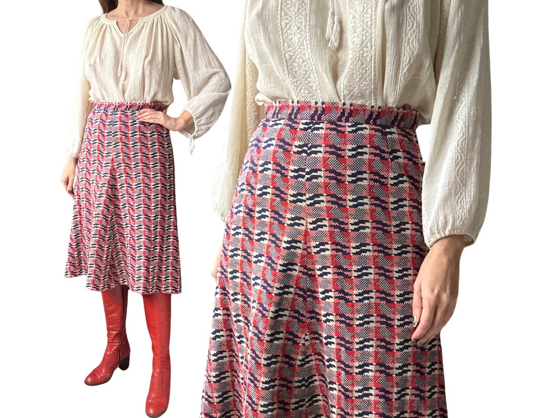 JAEGER 1970's Vintage Retro Chevron Stripe Wool Knit High Waisted