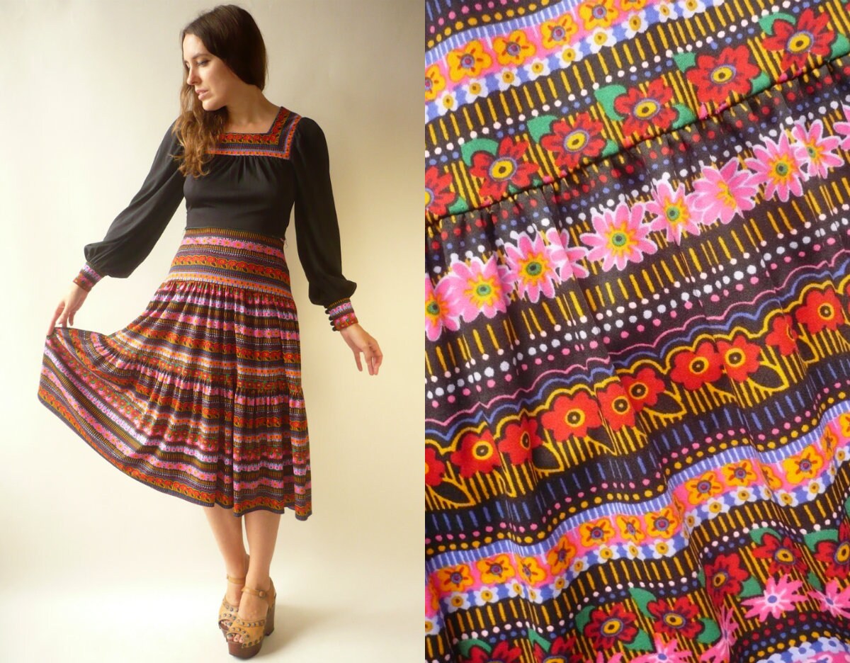 Image of Anne Tyrrell For John Marks 's Vintage Bold Floral Midi Dress Size Small