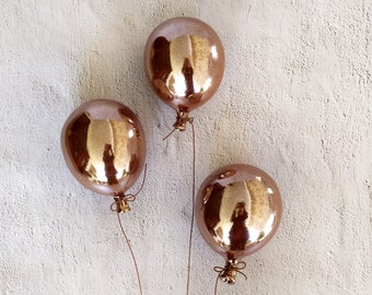 Ceramic Balloons, Hanging Wall Art, 3 GOLD ceramic Balloons 13cm Height, Handmade ceramic Balloons, Ceramic Decoration, Ceramics and Pottery