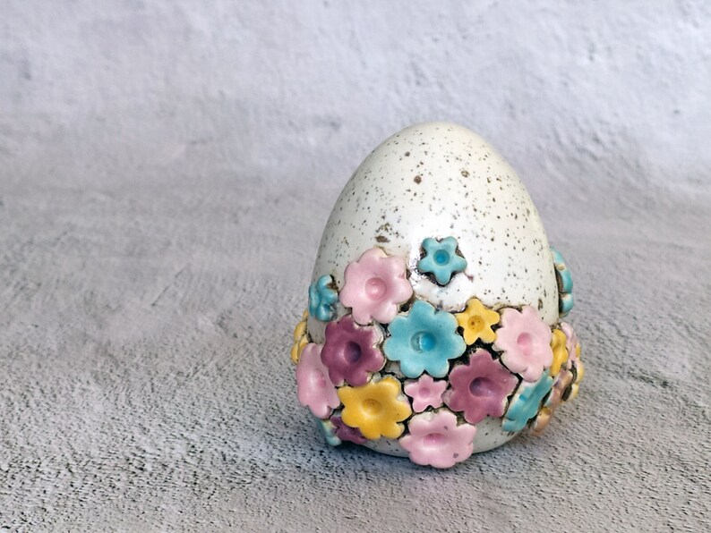 Ceramic Egg with flowers, Spring Egg, Handmade ceramic Easter Egg, Ceramic Decoration, Ceramics and Pottery image 1