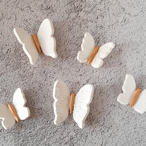 Set of 5 Ceramic Butterflies Wall Art, WHITE Butterflies, Butterfly Decor, Handmade ceramic Butterflies, Unique ceramic Butterflies