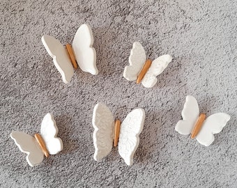 Set of 5 Ceramic Butterflies Wall Art, WHITE Butterflies, Butterfly Decor, Handmade ceramic Butterflies, Unique ceramic Butterflies