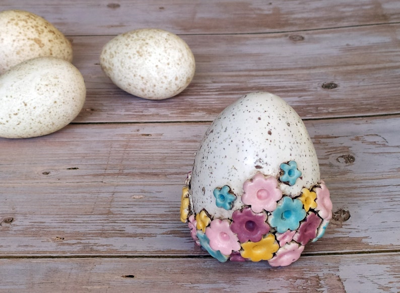 Ceramic Egg with flowers, Spring Egg, Handmade ceramic Easter Egg, Ceramic Decoration, Ceramics and Pottery image 8