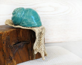 Handmde Ceramic Snail figurine, Decorative Ceramic Figurine, Turquoise Snail figure, READY TO SHIP