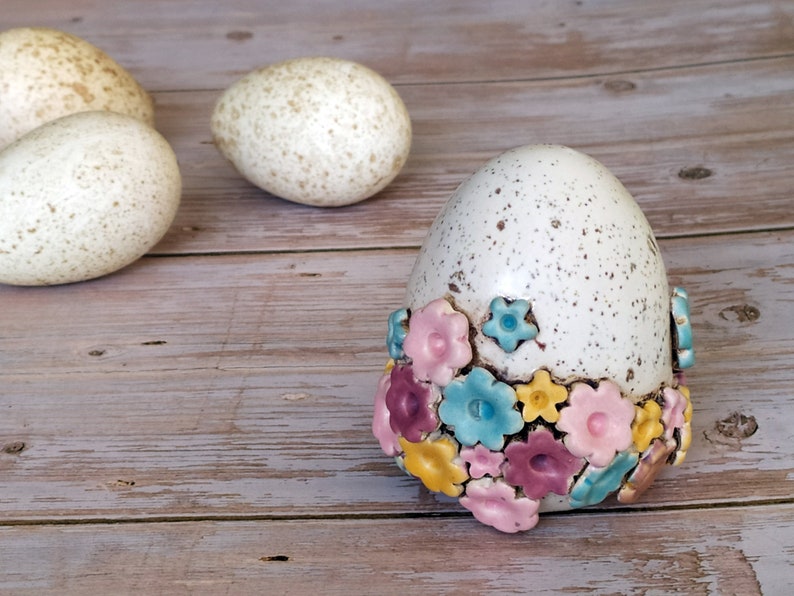 Ceramic Egg with flowers, Spring Egg, Handmade ceramic Easter Egg, Ceramic Decoration, Ceramics and Pottery image 7