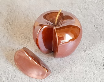 Ceramic Apple in GOLD Glaze glaze, One Sliced handformed Apple, OOAK ceramic Apple, Sculpture Ceramic Decoration, Unique Ceramics