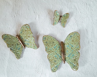 3er Set Keramik Schmetterlinge Wandkunst, dekorativer Schmetterling, Handgefertigte Keramik Schmetterlinge, Einzigartige Keramik Schmetterlinge, Keramikdekoration