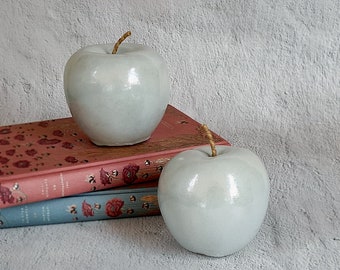 Ceramic Apples decor, set of 2 handformed Apples, Ceramic Lustrus Aqua Apples, Sculpture Ceramic Decoration, Ceramics and Pottery