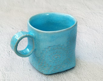 Handmade Ceramic Mug, Textured Rustic Large Mug, Sky Blue Coffee-Tea Cup, Gift Idea