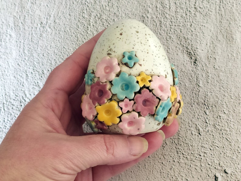 Ceramic Egg with flowers, Spring Egg, Handmade ceramic Easter Egg, Ceramic Decoration, Ceramics and Pottery image 6