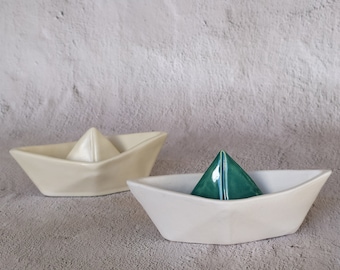 Ceramic paper Boat, Turquoise Ceramic boat, Origami Boat, Handmade Ceramic boat, decorative boat, Ceramics and Pottery