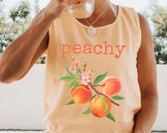 Comfort Colors® Peachy Tank Top Summer Fruit Tank, Boho Peach Shirt, Farmers Market Peaches Shirt, Peach Lover Gift, Foodie Cottagecore Gift