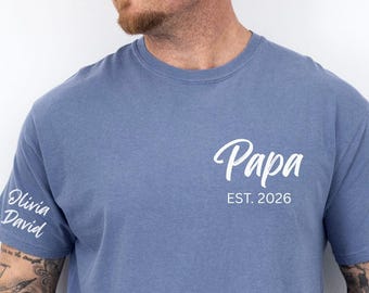 Comfort Colors Personalized Papa Shirt with Kids Names, Custom Grandpa Shirt, Papa Est Year T-Shirt, New Grandpa Gift Fathers Day Gift