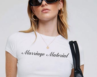 Marriage Material Baby Tee, New Wife Cropped T-Shirt, Future Mrs Tshirt for Bride To Be, Engagement Outfit for Bridal Shower Bachelorette