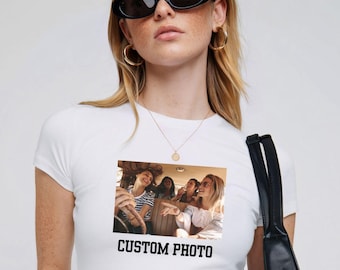 Custom Photo Baby Tee y2k, Trendy 90s Vintage Tee, Custom Text Y2K Fashion, Baby Tee Custom 90s Top, Graphic Tee, Personalized y2k Clothing