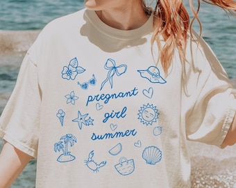 Comfort Colors® Summer Pregnancy Announcement Shirt Beach Pregnancy Announcement T Shirt Summer Baby Shower Tshirt Pregnancy Reveal Tee