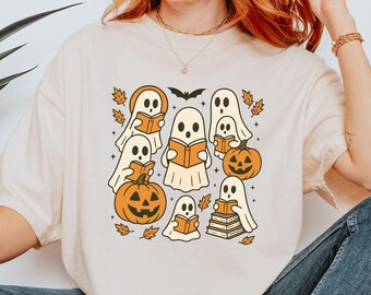 Comfort Colors® Ghost Reading Books Shirt, Bookish Halloween Shirt, Teacher Librarian Halloween Gift, Halloween Book Lover, Halloween School