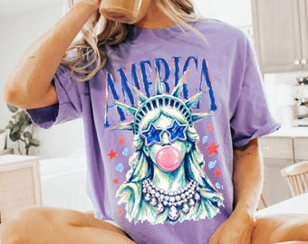 Comfort Colors® America Statue of Liberty Blowing Bubble Gum Shirt, 250th Anniversary Shirt, 4th of July Shirt, Independence Day Tee