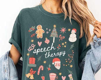 Christmas SLP Comfort Colors Shirt, Teacher Tee, Speech T-Shirt, Winter Break, Speech Therapy Department Gifts, Crew, Squad