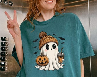 Comfort Colors® Сute Ghost Coffee Shirt, Retro Halloween Iced Coffee T-shirt, Boo Ghost Shirt, Ghost Coffee Shirt, Halloween Coffee Lovers