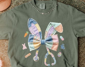Comfort Colors® Easter Nurse Shirt, Bunny Ears Stethoscope Shirt, Cute Medical Easter Sunday Shirt, Nursing Student Gift Trendy Easter Shirt