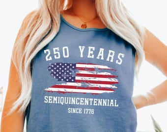 Comfort Colors® Retro Usa 250 Tank Top, Independence Day Tank Top, 250th Anniversary Gift Usa Flag 4th of July Patriotic Gift