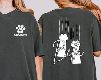 Comfort Colors® Custom Cat Mom Shirt with Name on Back, Custom Cat Mama Shirt, Cat Mama T Shirt, Cat Lover Christmas Gift for Cat Owner