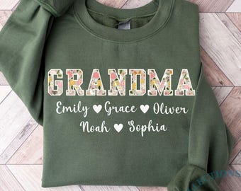 Custom Grandma Sweatshirt with Kids Name, Floral Grandma Shirt, Mimi Gifts, Personalized Kid Name Nana  Crewneck Christmas Gift for Mimi