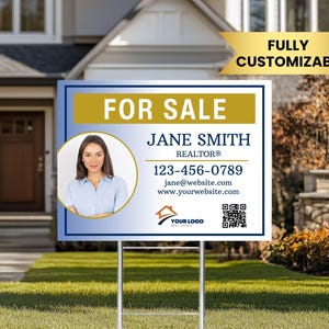 Custom Real Estate Yard Sign, Personalized For Sale Yard Sign, Realtor Sign Customized Real Estate Agent Open House Sign with Metal H-Stakes