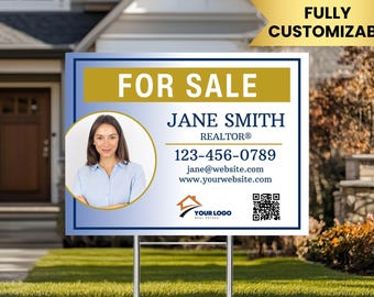 Custom Real Estate Yard Sign, Personalized For Sale Yard Sign, Realtor Sign Customized Real Estate Agent Open House Sign with Metal H-Stakes