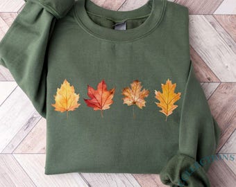 Fall Leaves Sweatshirt, Vintage Autumn Shirt, Retro Halloween Shirt, Fall Sweater for Women, Thanksgiving Crewneck Fall Aesthetic Cozy Vibes
