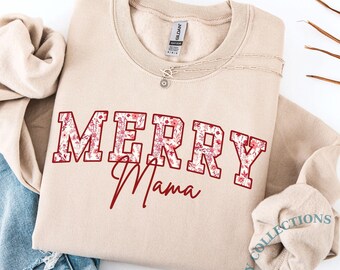 Custom Merry Mama Christmas Sweatshirt, Gift For New Mom, Sweater for Mother, Floral Mama Shirt, Mom Christmas Crewneck Mama Claus Shirt