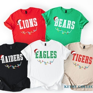 Christmas School Team Name Shirt, Santa Hat School Mascot Shirts, Xmas  High School City Football Team Shirt, Christmas Team Spirit T-Shirt