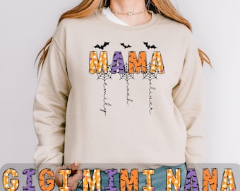 Personalized Halloween Mama Sweatshirt with Kids Name, Spooky Mimi Shirt, Gift for Mom, Spooky Nana Sweatshirt Halloween Gigi Shirt Mom Gift