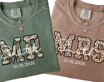 Comfort Colors® Personalized Mr & Mrs Family Name Shirt, Valentines Gift, Wedding Gifts, Custom Wifey Hubby Shirt, Anniversary Couple Gift