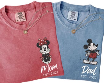 Comfort Colors© Matching Mom and Dad Shirts, Mickey Dad Minnie Mama Custom Est Year Tee, Pregnancy Announcement Shirt, New Parents Gift