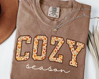 Comfort Colors® Cozy Season Shirt, Fall Season T-Shirt, Autumn Cozy Shirt, Cute Cozy Season T-Shirt, Floral Cozy Seaon Tee, Girl Fall Shirt