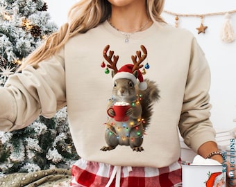 Christmas Squirrel Lights Sweatshirt, Christmas Squirrel Hoodie, Christmas Lights Sweater, Christmas Squirrel Gift, Cute Christmas Sweater
