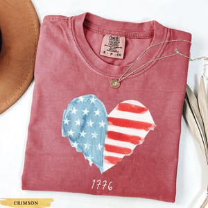 American Flag Heart Shirt, 4th of July Tshirt, Comfort Colors Retro Usa Flag Shirt, Patriotic Shirt, Memorial Day Shirt, 1776 America Tee