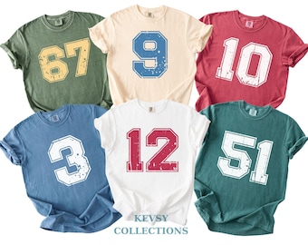 Comfort Colors® Custom Football Number Tshirt, Custom Number Shirt, Pullover Y2k Tee, College Football Shirt, College Football Tshirt