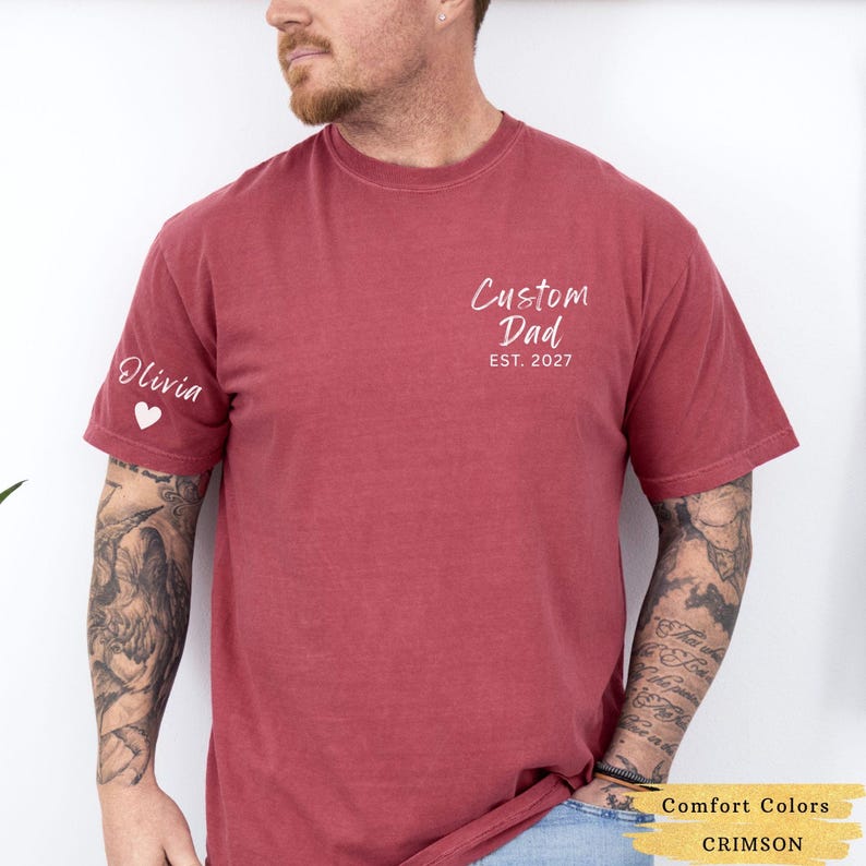 Personalized Dad Shirt with Kids Names, Custom Dad Shirt, Comfort Colors Dad Est Year T-Shirt, First Fathers Day Gift, New Dad Gift zdjęcie 1